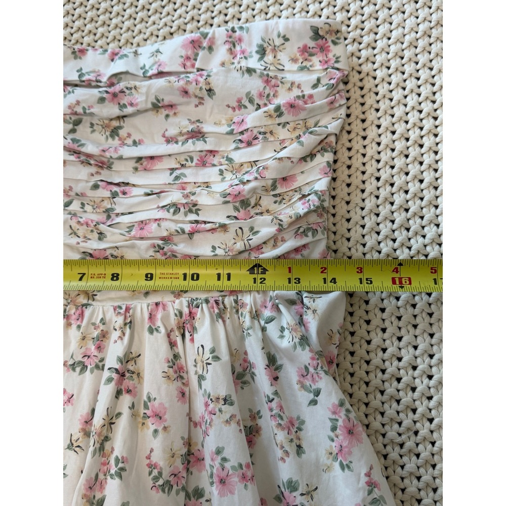 WAYF Floral Strapless Mini Dress Ruched Size Small Cottagecore Coquette‎ - Picture 7 of 9